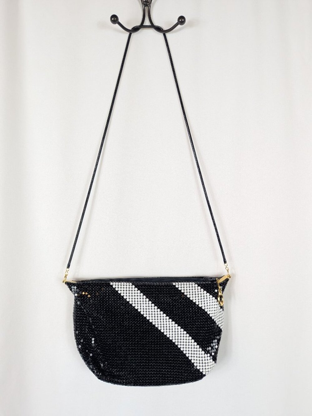 Pelle Italia Purse Black White Metal Mesh Sequin Black White Shoulder Bag Vtg